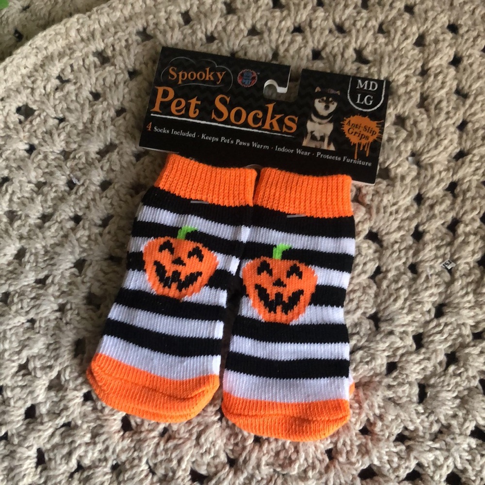 Spooky Pet Socks with Pumpkin Design - Picture 8 of 8